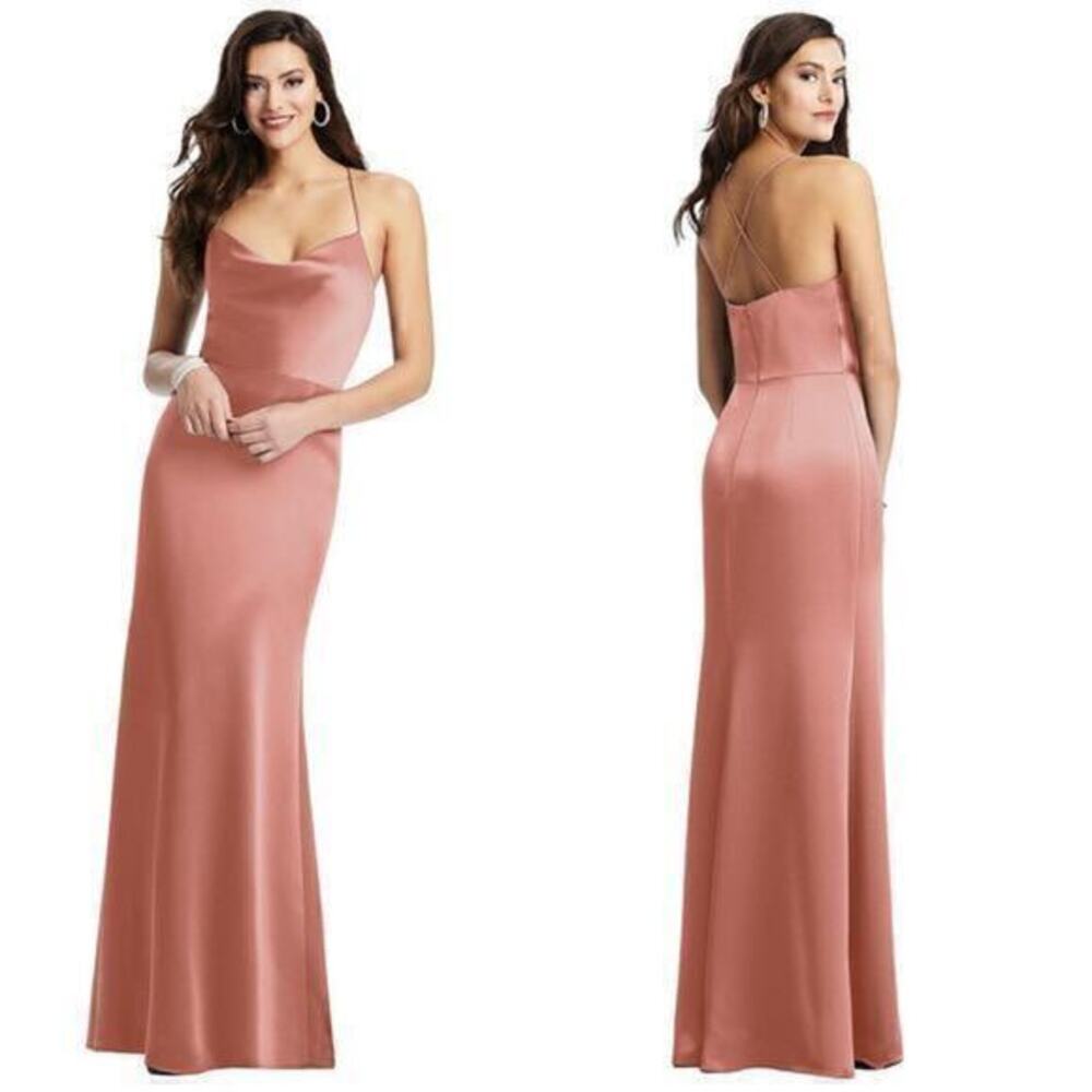 Dessy Collection Cowl Neck Criss Cross Back Satin Maxi Slip Dress 3056 size 6R
